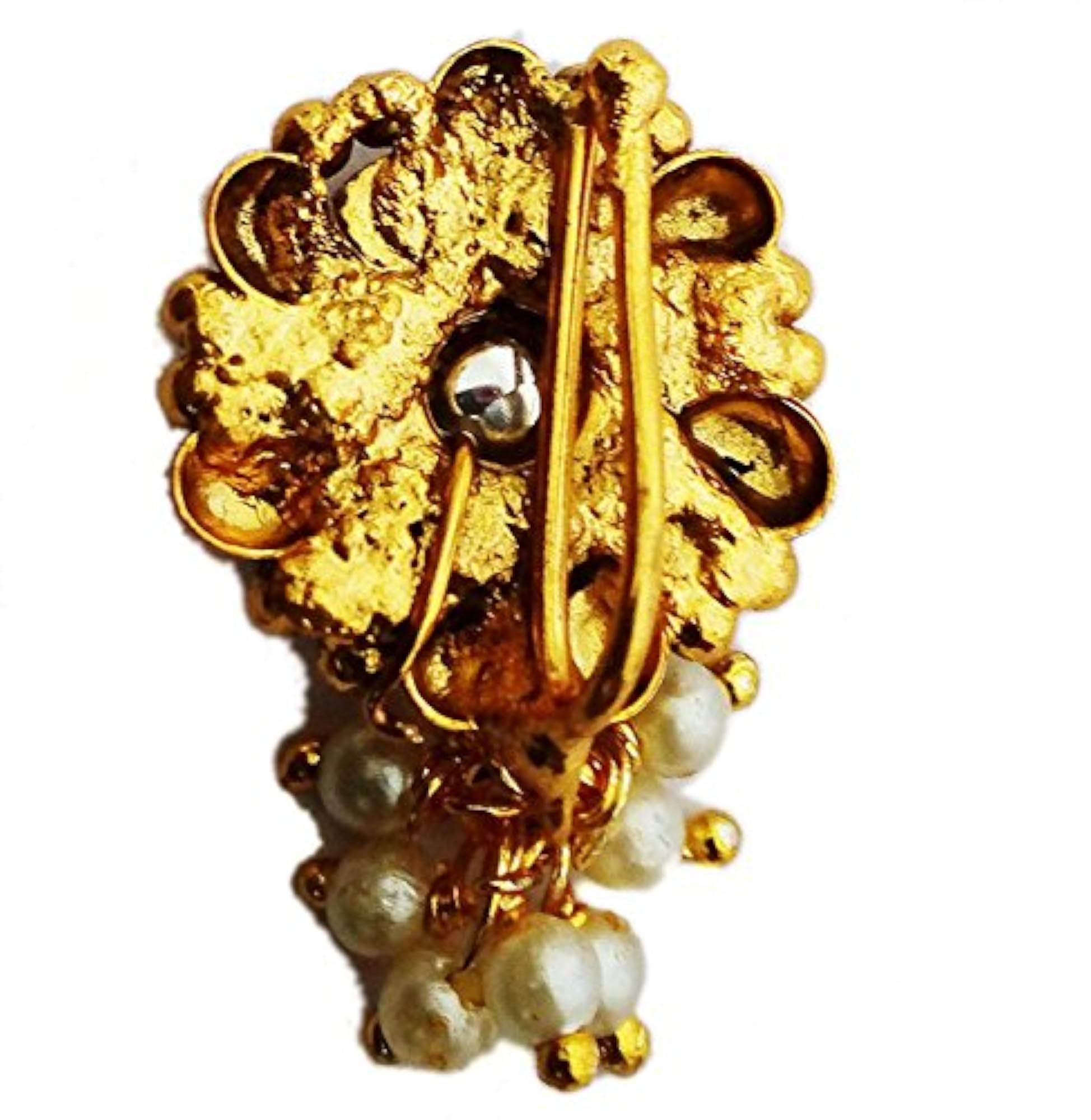 Women's Traditional Nose Stud Nath with Crystals & Pearls